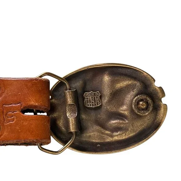 Golden Eagles NRA Belt Buckle 36 inch Leather Belt Embossed Tiger Stars USA - Picture 14 of 15